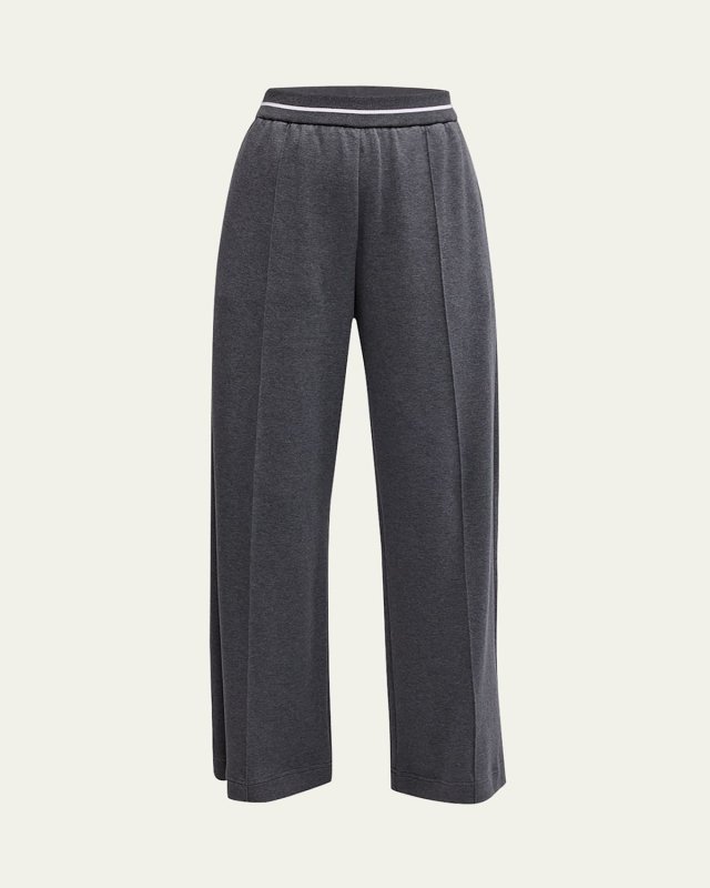 Piquet Fleece Wide-Leg Sport Pants